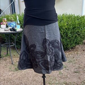 Boden Charcoal A-Line Skirt with Black Floral Design